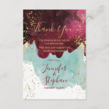 Marsala Red Teal Watercolor Guld Stänk Tack