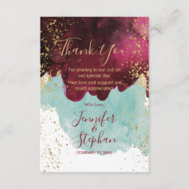 Marsala Red Teal Watercolor Guld Stänk Tack