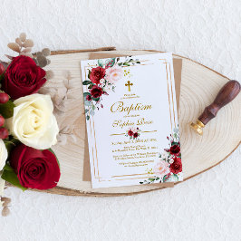 Marsala Ro & Guld Ram Girl Girl Baptism Inbjudningar