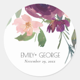 MARSALA  RO VATTENCOLOR BLOMMIGT BRÖLLOP RUNT KLISTERMÄRKE