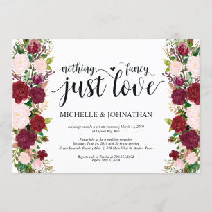 Marsala rosa blommande bröllop Elopement Mottagnin Inbjudningar