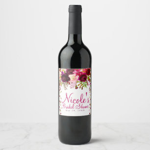 Marsala Rosa Blommig Guld Burgunder Djärv Bröllop Vinflaska Etikett