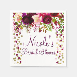 Marsala Rosa Blommig Guld Burgundy Bröllopsdusch Pappersservett