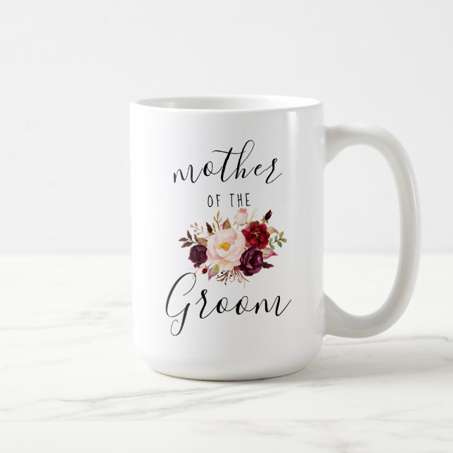 Marsala  Rosa Blommigt Mor i Groom 15 oz Kaffemugg (Höger)