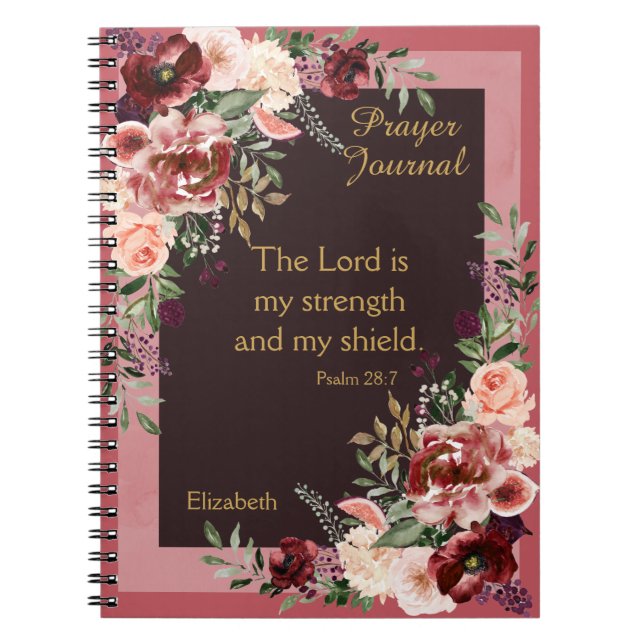 Marsala Rosa Blommigt Personlig Prayer Journal Anteckningsbok (Framsidan)