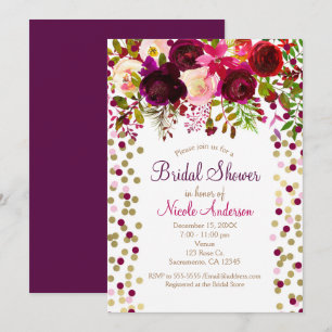 Marsala Rosa Blommor Blommig Bröllopsdusch Elegant Inbjudningar