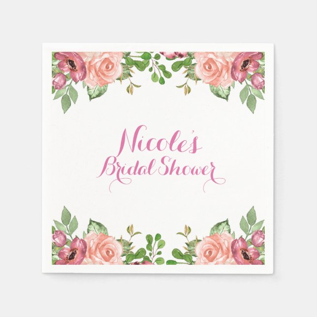Marsala Rosa Blommor Blommig Bröllopsdusch Elegant Pappersservett (Framsidan)