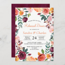 Marsala Rosa botaniskt rehearsal Dinner Card Inbjudningar
