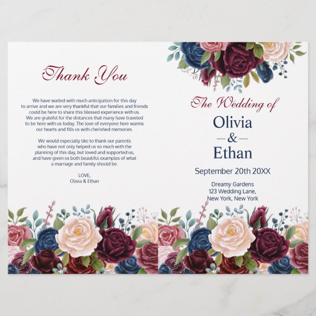 Marsala Rosa Navy Blooming Flowers (Framsida)