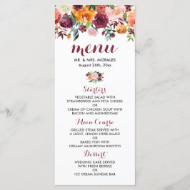 Marsala Rosa Orange Botanical Garden Wedding Menu Meny