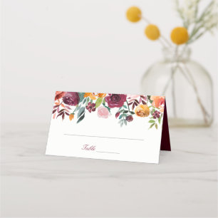 Marsala Rosa Orange Flowers Bröllop Place Card Placeringskort