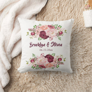 Marsala & Rosa Watercolor Peony Bröllop-1 Kudde