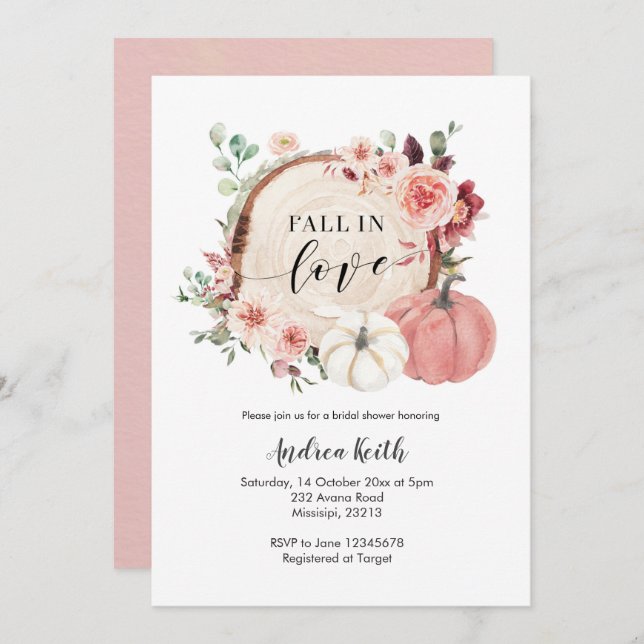  marsala sjunker i kärlek pumpkins möhippa  inbjudningar (Fram/baksida)