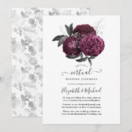 Marsala, Svart och Silver Blommig Virtuellt Bröllo Inbjudningar