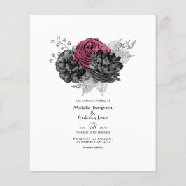 Marsala, svart och silver blomsterbröllop flygblad