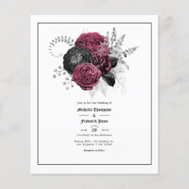 Marsala, svart och silver floral gotiskt bröllop flygblad