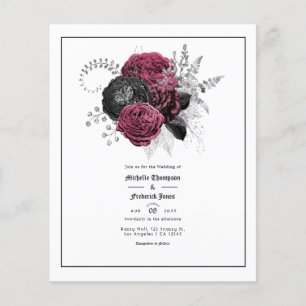 Marsala, svart och silver floral gotiskt bröllop flygblad