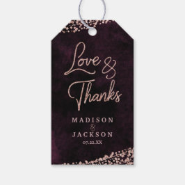 Marsala Vin & Ro Guld Bröllop Kärlek och tack Presentetikett