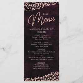 Marsala Vin & Ro Guld Confetti Bröllop Menu Meny