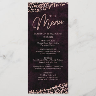 Marsala Vin & Ro Guld Confetti Bröllop Menu Meny