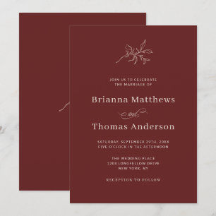 Marsala Vin Simple Elegant Fall Wedding Inbjudningar