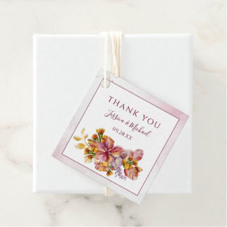 Marsala Watercolor Fall Bouquet Elegant bröllop Gåvor Etiketter