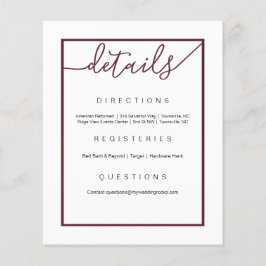 Marsala Wedding Details Flyer, Wine Accents Flygblad