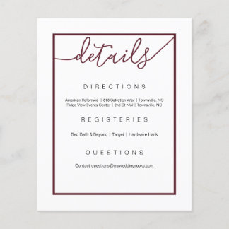 Marsala Wedding Details Flyer, Wine Accents Flygblad