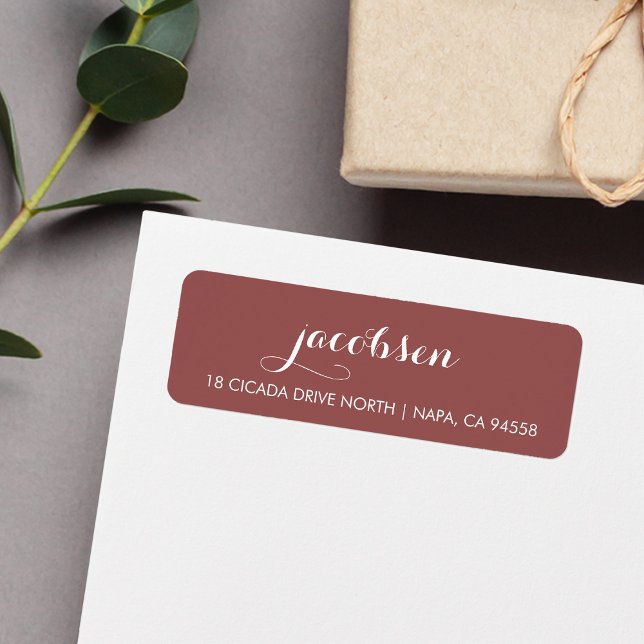 Marsala & White Elegant Calligraphy Returadress Etikett (Skapare uppladdad)