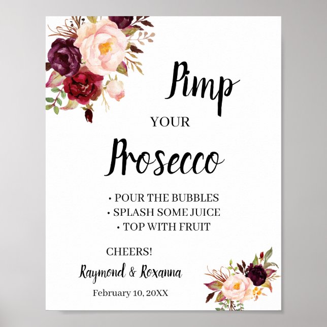 MarsalaFlower Pimp your Prosecco Bröllopsduschskyl Poster (Framsidan)