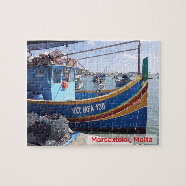 Marsaxlokks fiskebåtar Malta Pussel (Horisontell)