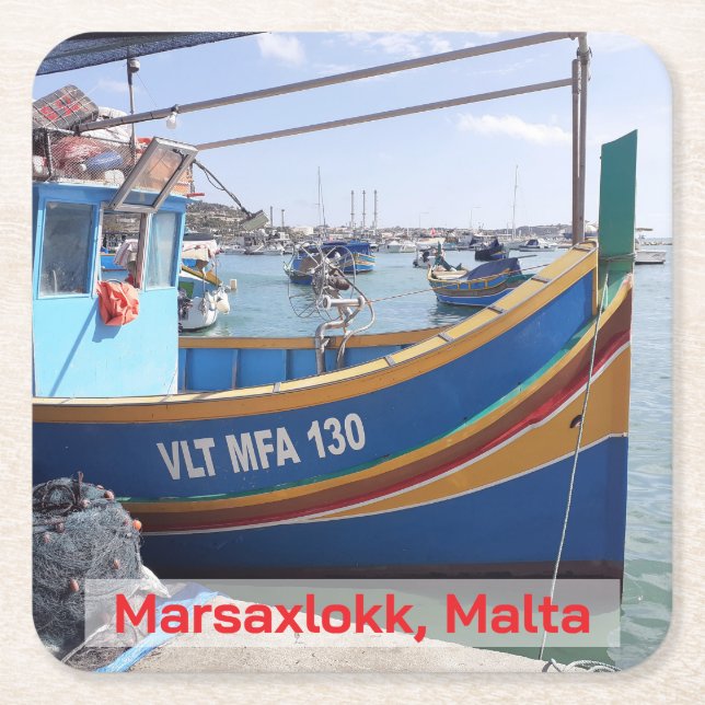 Marsaxlokks fiskebåtar Malta Underlägg Papper Kvadrat (Framsidan)