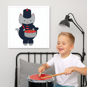 Marscherande bandkatt Slagtumma Röd Marinblå Poster