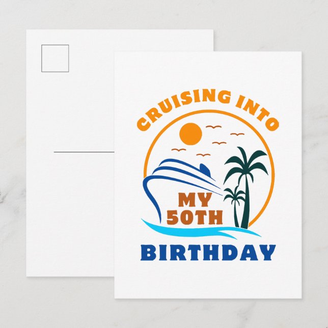 Marscherande till min 50:e födelsedagsbåt inbjudan vykort (Fram/baksida)