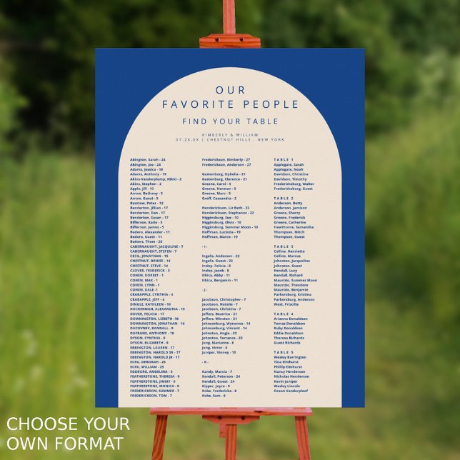 Marseille Bleu 150 Sittdiagram för gäster Bröllop Poster (Marseille Bleu Modern Wedding Seating Chart Alphabetical For Up To 150 Guests Choose Your Own Format)