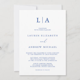 Marseille Bleu Monogram Simple Minimalist Bröllop Inbjudningar