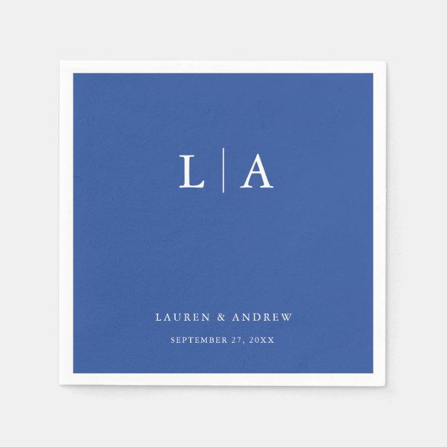 Marseille Bleu Monogram Simple Minimalist Bröllop Pappersservett (Framsidan)