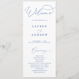 Marseille Bleu & White Elegant Minimalist Bröllop Program