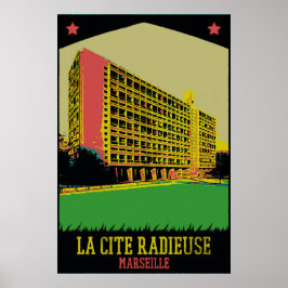 Marseille Cite Radieuse illustration Frankrike Poster