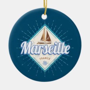 Marseille city Frankrike retro frakt vintage Julgransprydnad Keramik