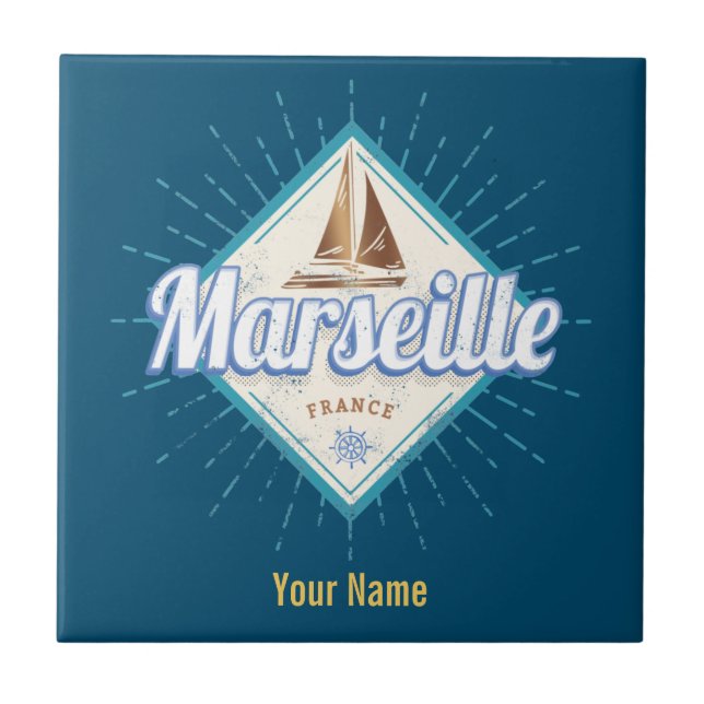 Marseille city Frankrike retro frakt vintage Kakelplatta (Framsidan)