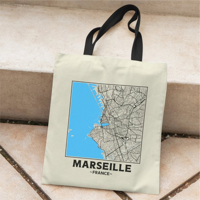 Marseille, France City Map Tote Bag Tygkasse (Skapare uppladdad)