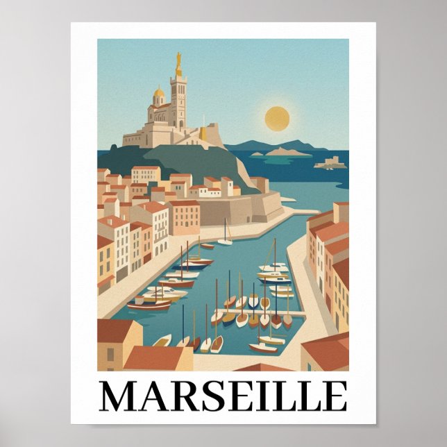 Marseille France Vintage Minimalist Travel Poster (Framsidan)