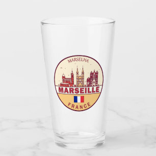 Marseille Frankrike City Skyline Emblem Glaskopp