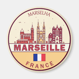 Marseille Frankrike City Skyline Emblem Magnet