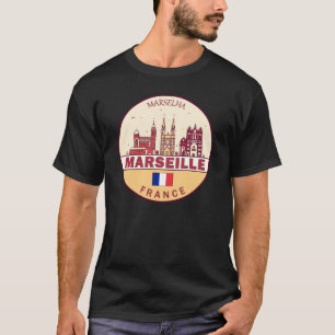 Marseille Frankrike City Skyline Emblem T Shirt