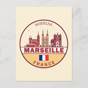 Marseille Frankrike City Skyline Emblem Vykort