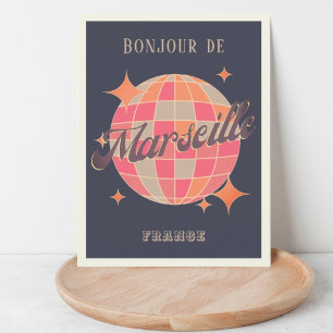 Marseille Frankrike fest resor bonjour diskoboll Vykort