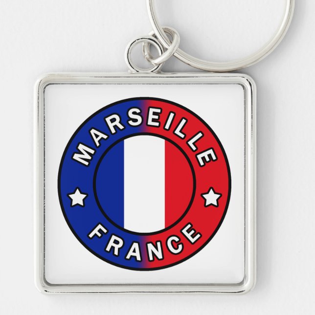 Marseille Frankrike Fyrkantig Silverfärgad Nyckelring (Framsidan)