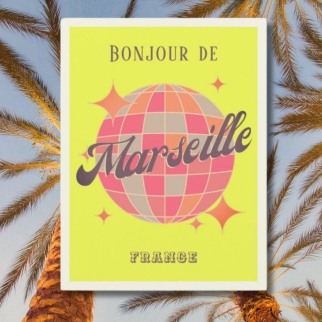 Marseille Frankrike helgdag gult discoball Vykort (Skapare uppladdad)